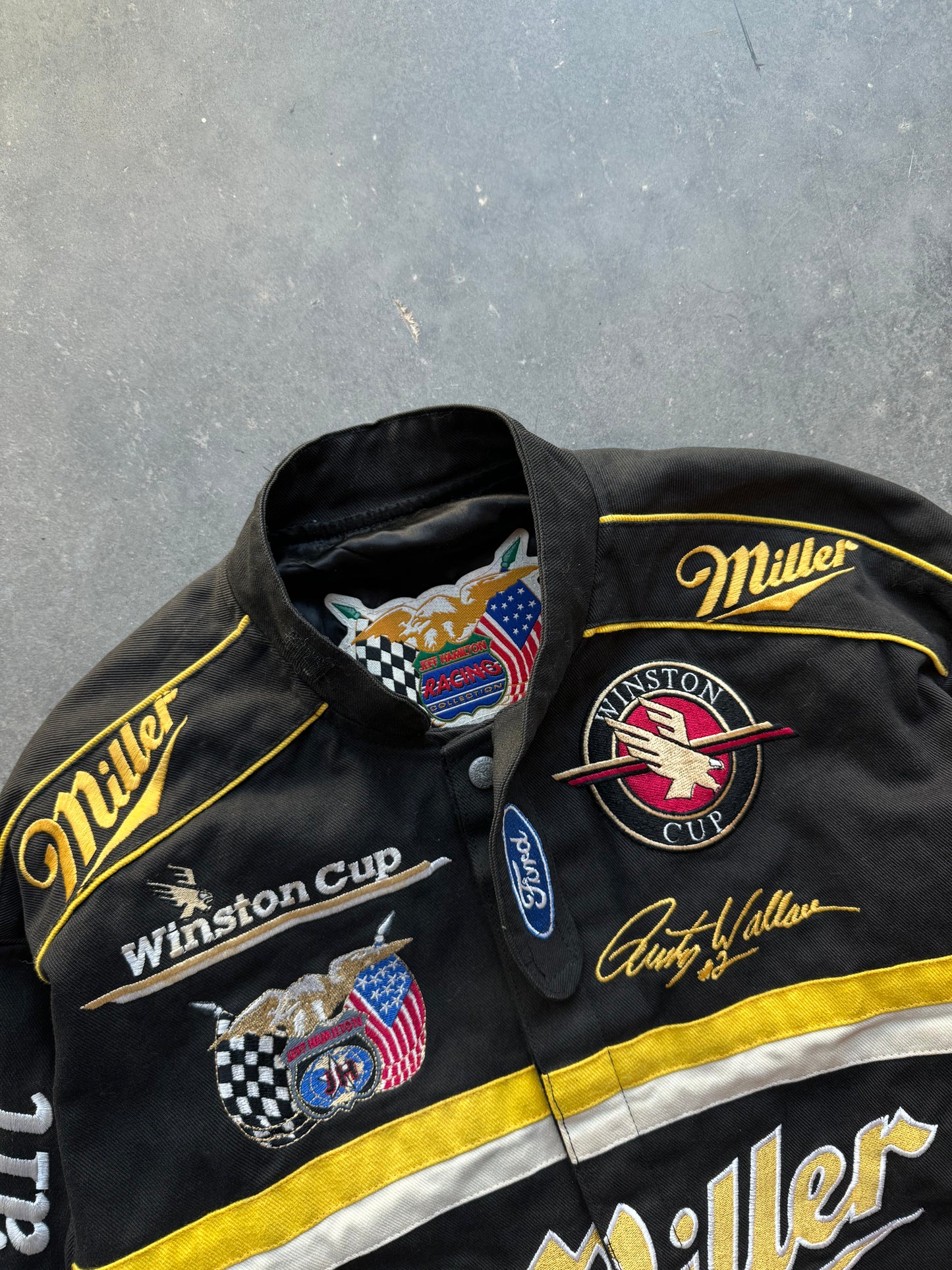 90’s Rusty Wallace Miller Genuine Draft Vintage Jeff Hamilton NASCAR Racing Jacket (Medium)