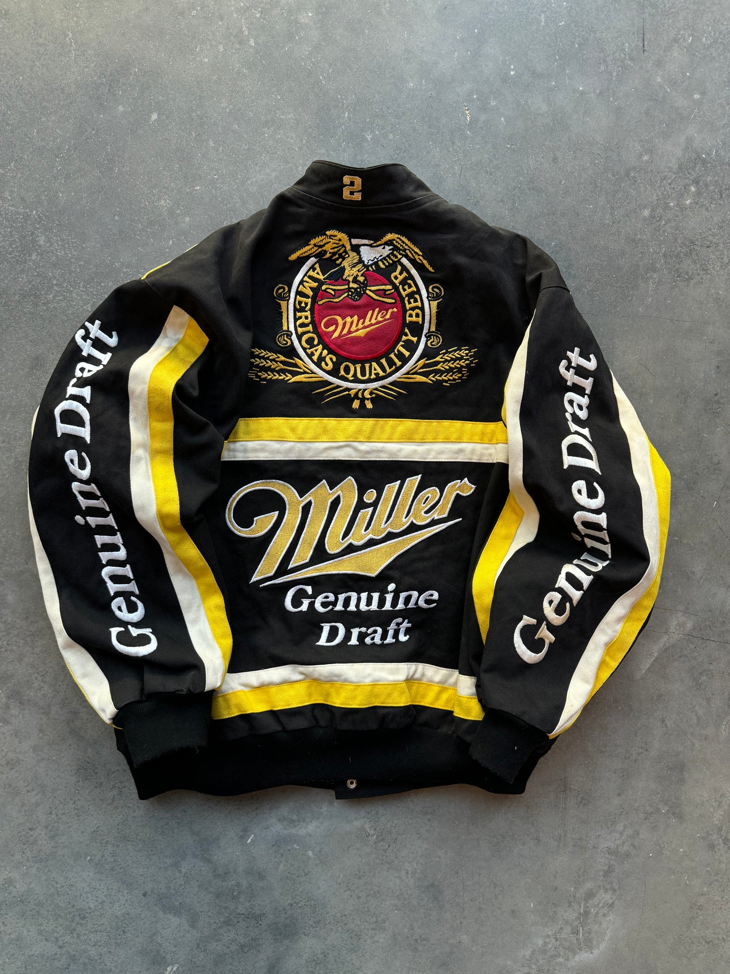 90’s Rusty Wallace Miller Genuine Draft Vintage Jeff Hamilton NASCAR Racing Jacket (Medium)