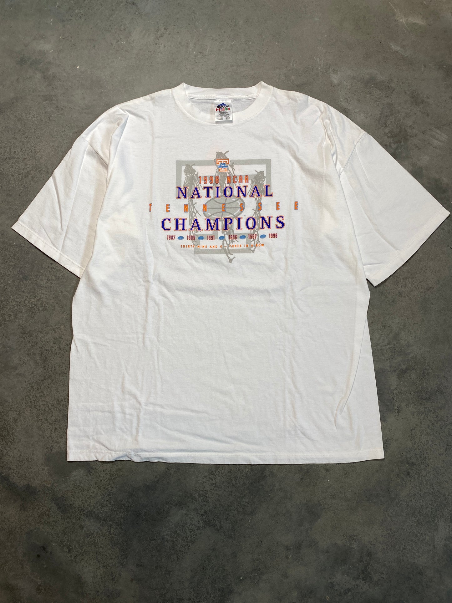 1998 University of Tennessee Lady Volunteers 3-Peat National Champions Adidas Deadstock Vintage Tee (2XL)