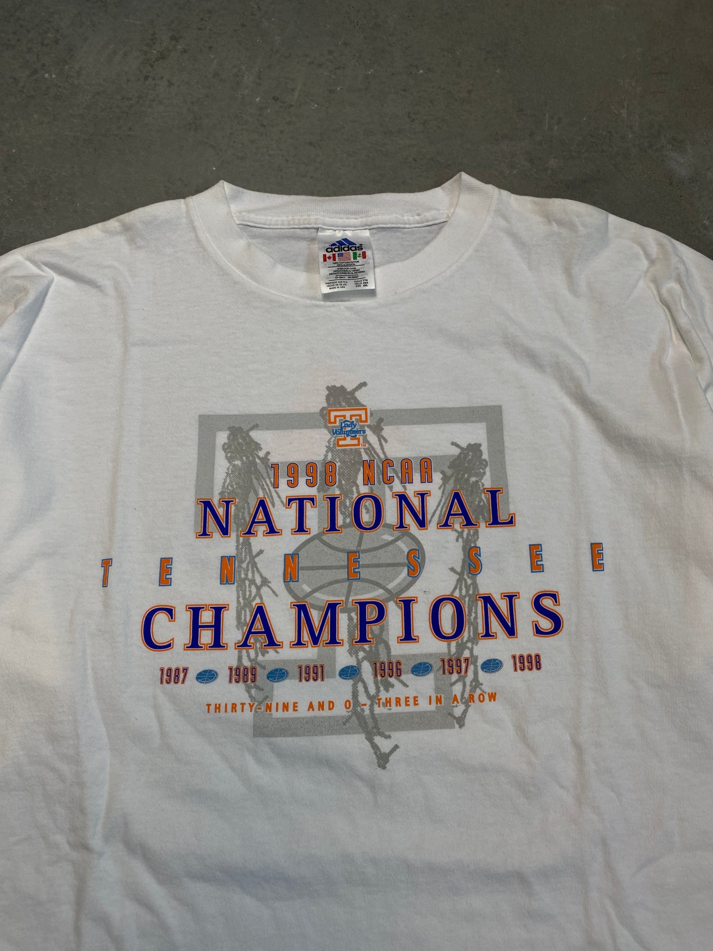 1998 University of Tennessee Lady Volunteers 3-Peat National Champions Adidas Deadstock Vintage Tee (2XL)