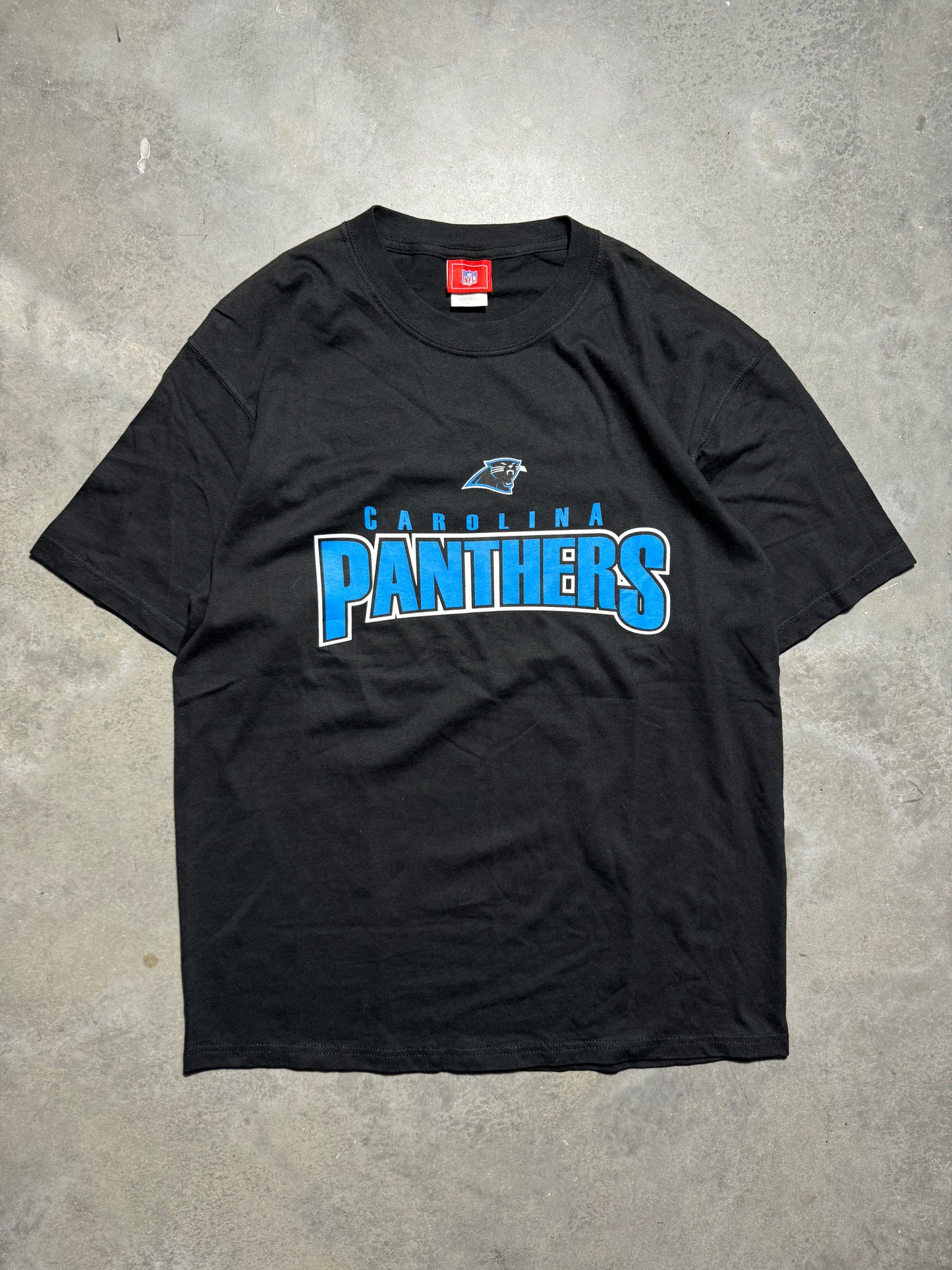 00’s Carolina Panthers Vintage Black Spellout NFL Tee (Large)