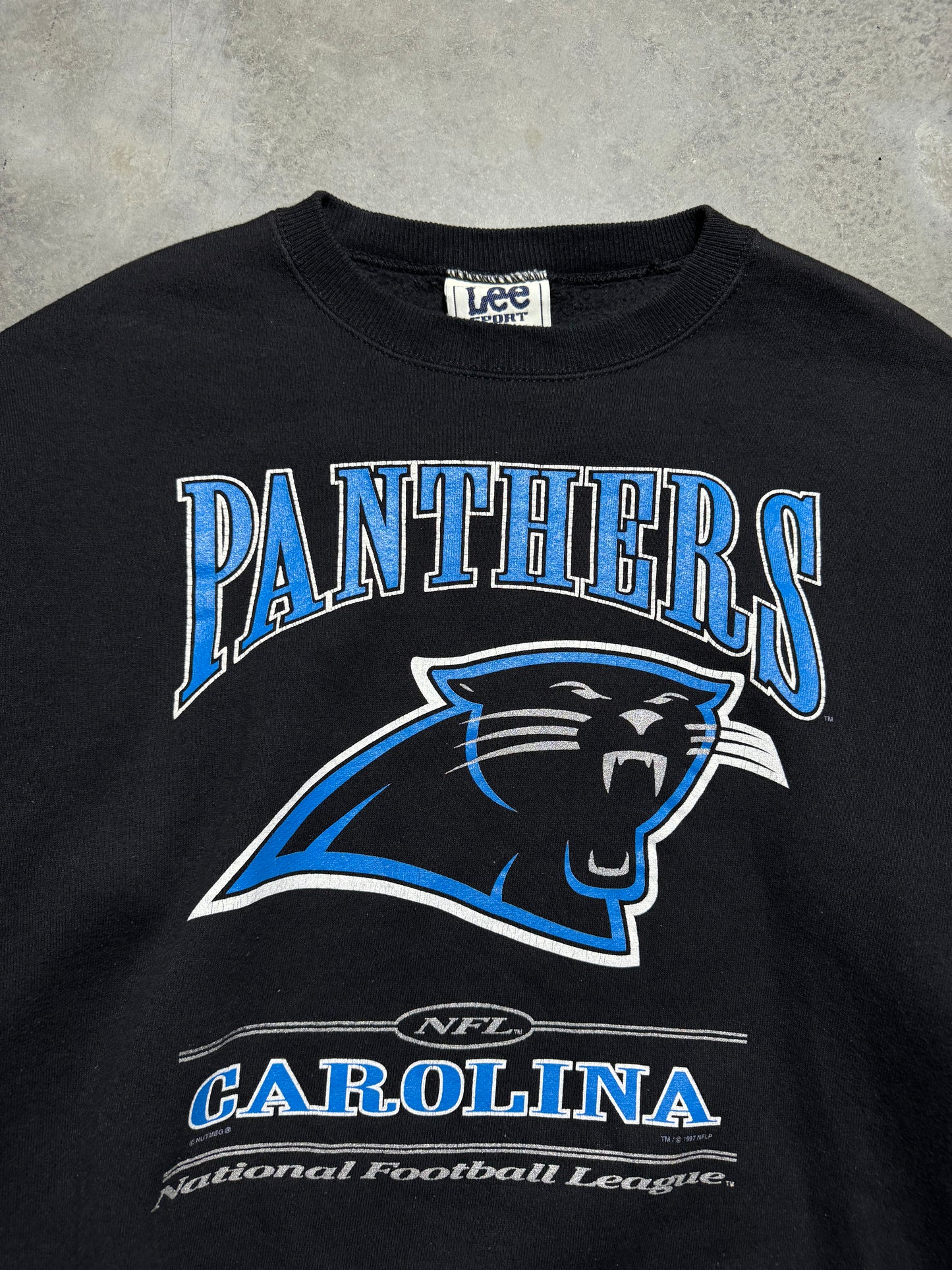 1997 Carolina Panthers Vintage Black Lee Sport Big Logo NFL Crewneck (XL)