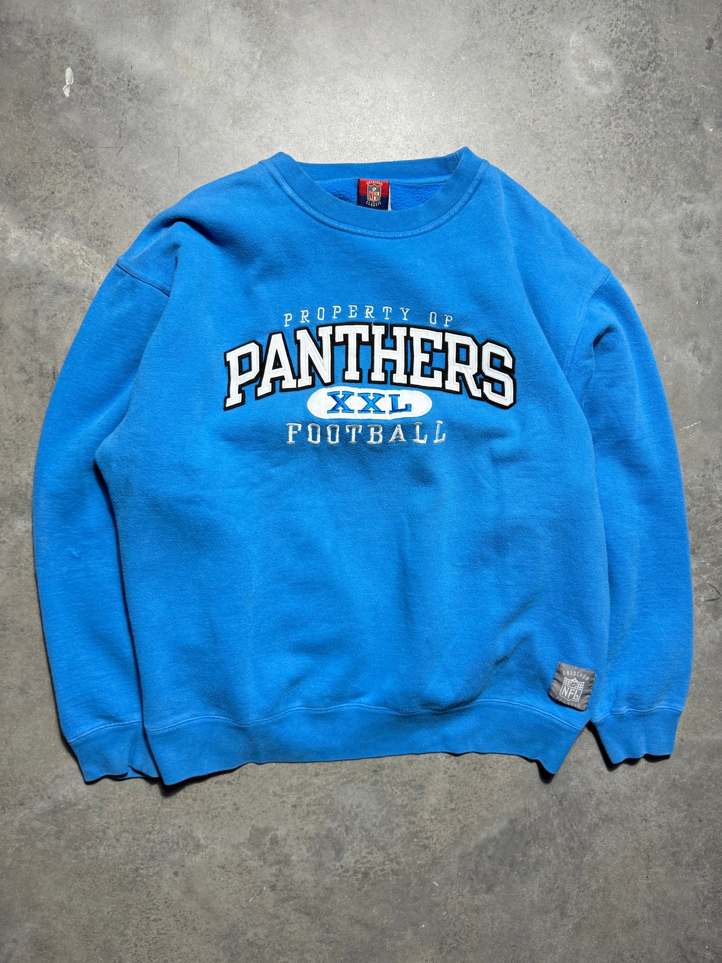 2003 Carolina Panthers Vintage Electric Blue Heavyweight Reebok Gridiron Classic NFL Crewneck (Large)