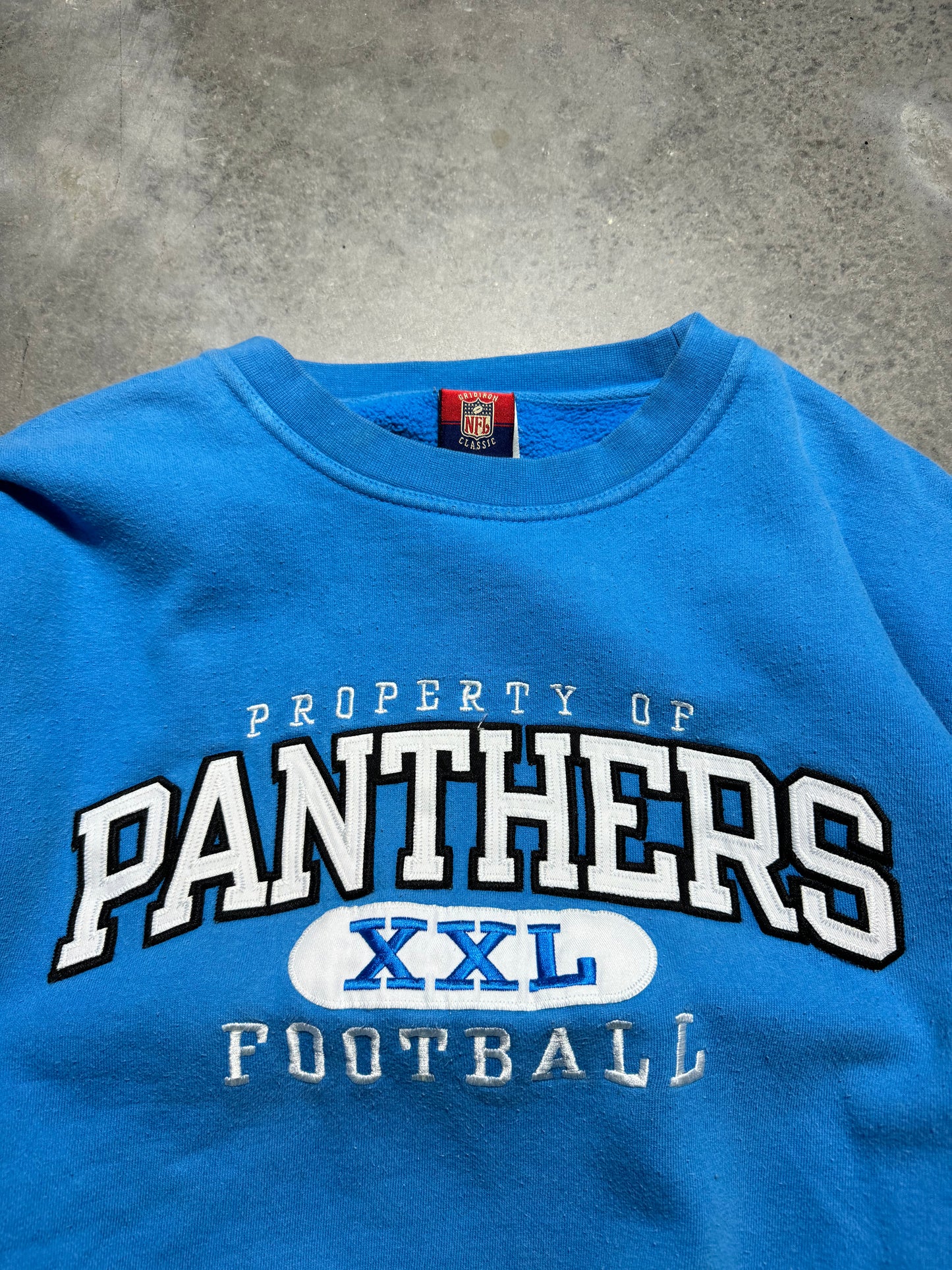 2003 Carolina Panthers Vintage Electric Blue Heavyweight Reebok Gridiron Classic NFL Crewneck (Large)
