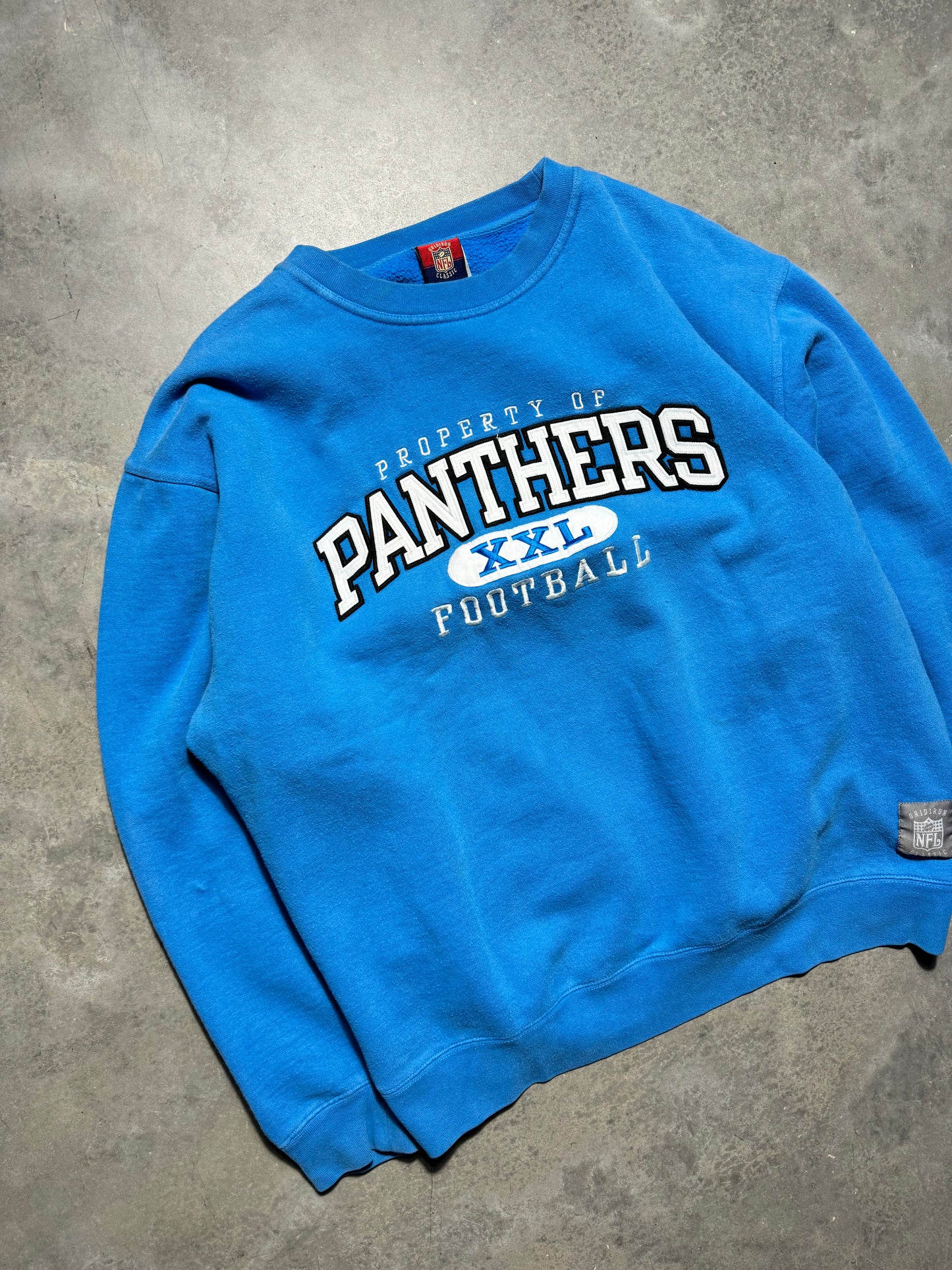 2003 Carolina Panthers Vintage Electric Blue Heavyweight Reebok Gridiron Classic NFL Crewneck (Large)