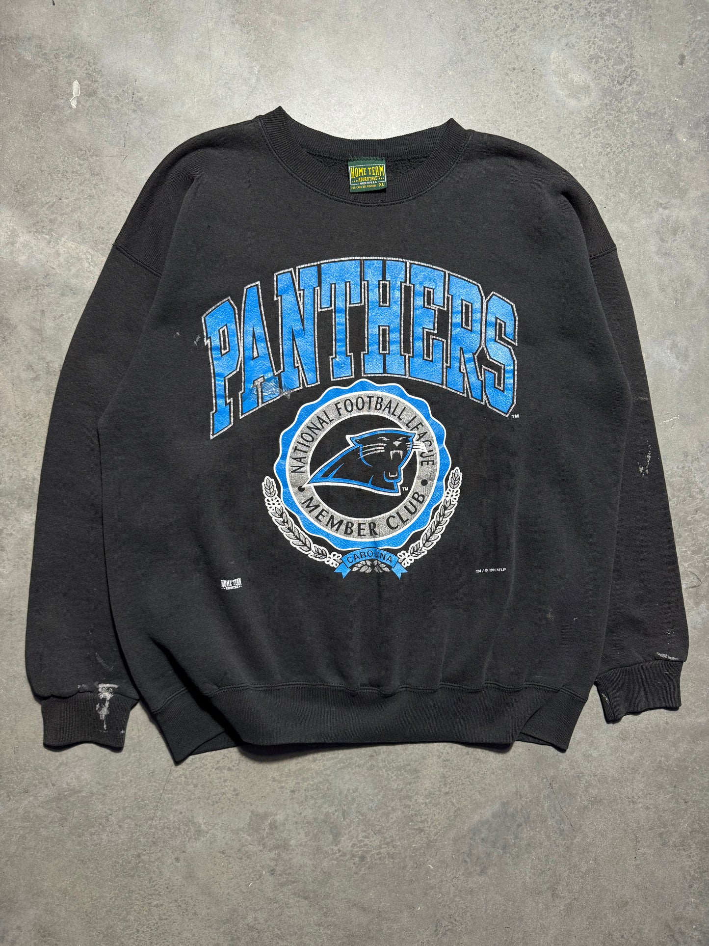 1994 Carolina Panthers Vintage Black Members Club Distressed Paint NFL Crewneck (XL)