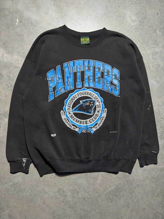 1994 Carolina Panthers Vintage Black Members Club Distressed Paint NFL Crewneck (XL)