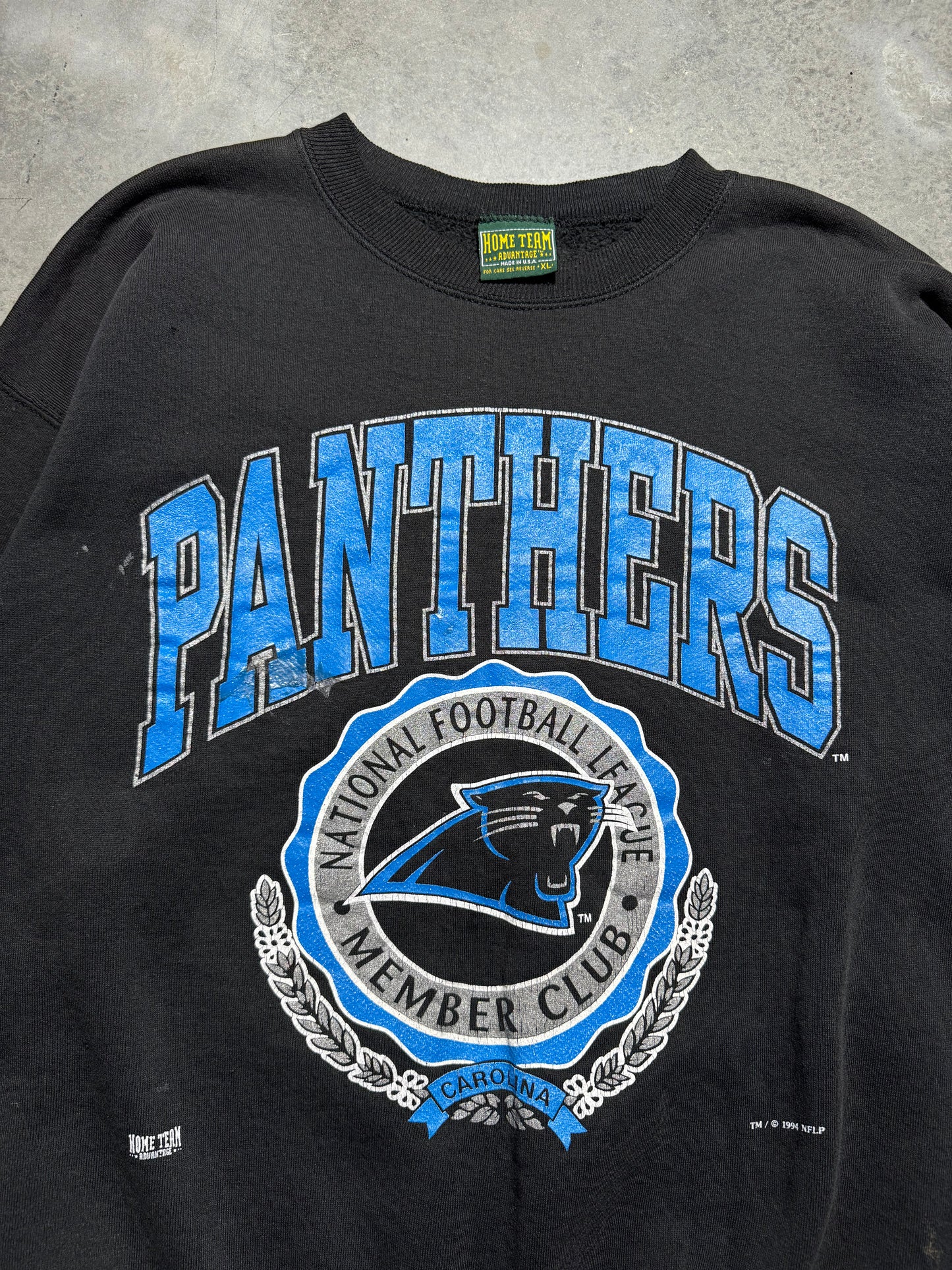 1994 Carolina Panthers Vintage Black Members Club Distressed Paint NFL Crewneck (XL)