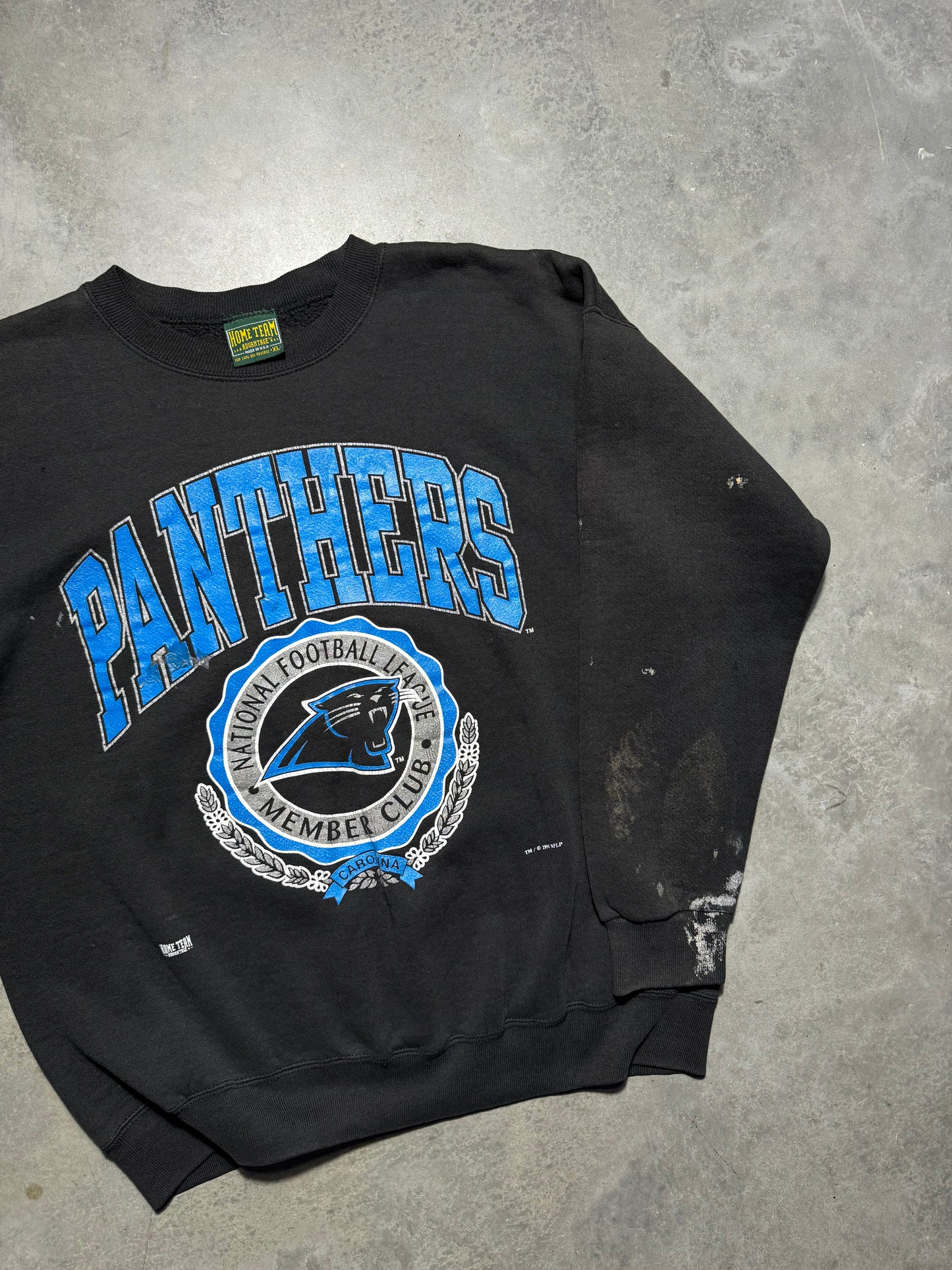 1994 Carolina Panthers Vintage Black Members Club Distressed Paint NFL Crewneck (XL)