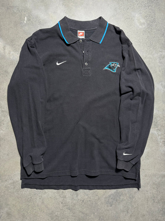 90’s Carolina Panthers Vintage Black Heavyweight Nike Longsleeve NFL Polo Collared Shirt (Large)