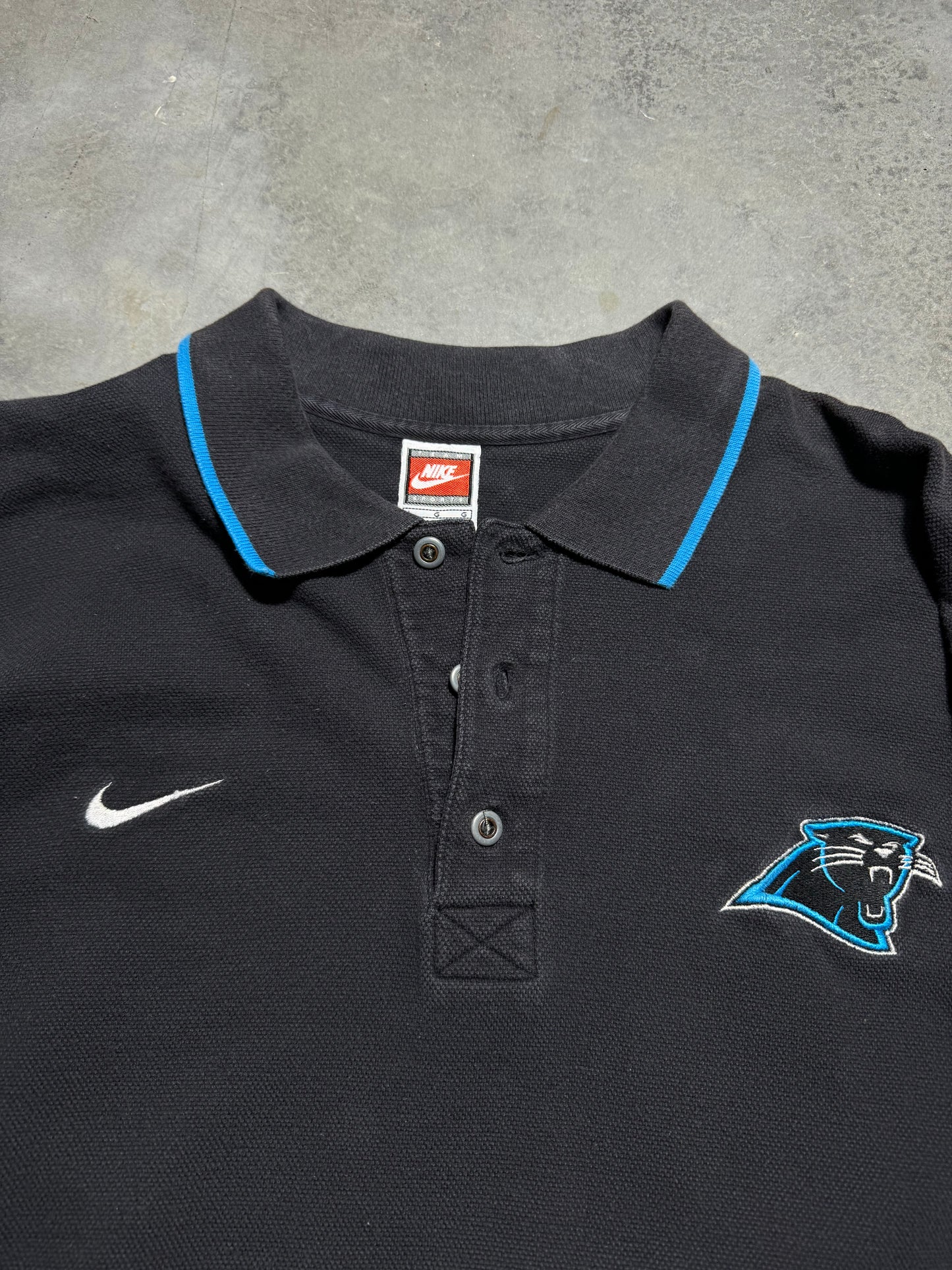 90’s Carolina Panthers Vintage Black Heavyweight Nike Longsleeve NFL Polo Collared Shirt (Large)