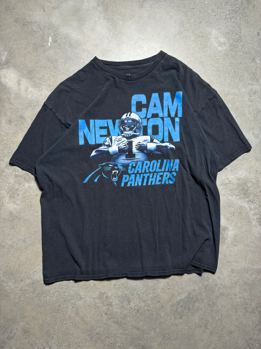 2010’s Carolina Panthers Cam Newton Vintage Faded Black Superman Pose NFL Tee (XXL)