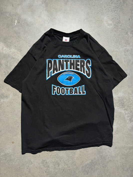 00’s Carolina Panthers Vintage Black Arch Logo Spellout NFL Tee (Large)