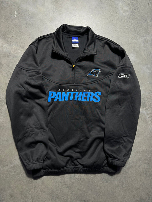 00’s Carolina Panthers Vintage Black Quarter Zip Spellout Fleece NFL Pullover Jacket (Large)