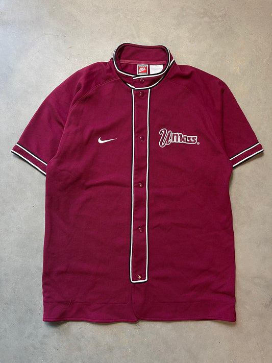 90’s UMass Minutemen Vintage Nike Warm Up Button Down Shooting Shirt (Large)