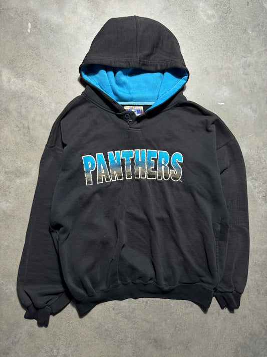 90’s Carolina Panthers Vintage Black Starter Distressed Heavyweight Embroidered NFL Hoodie (Large)