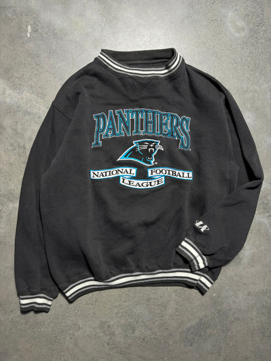 90’s Carolina Panthers Vintage Black Logo Athletic Embroidered Ribbed NFL Crewneck (Large)