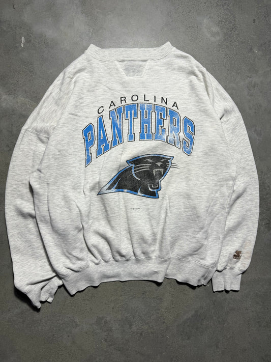 1993 Carolina Panthers Vintage Heather Grey Distressed Starter NFL Crewneck (XXL)