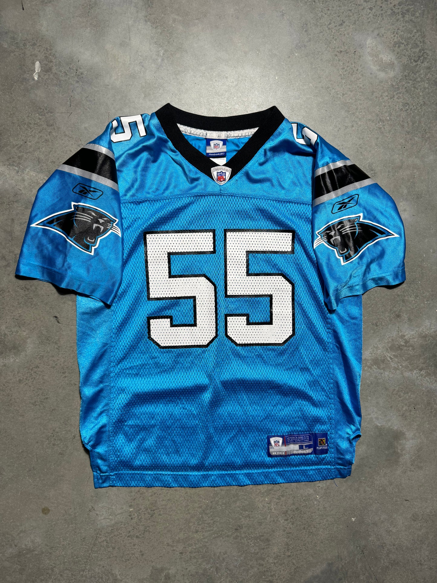 00’s Carolina Panthers Dan Morgan Vintage Electric Blue Reebok NFL Jersey (Youth Large)
