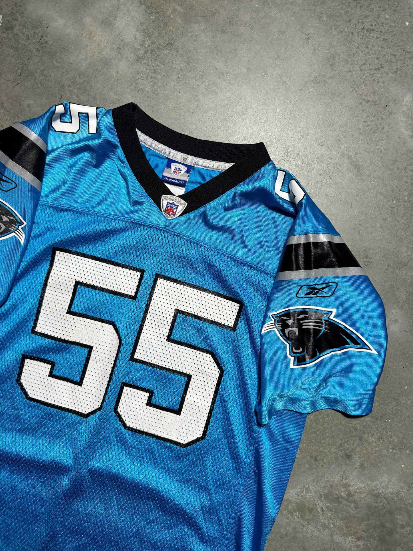 00’s Carolina Panthers Dan Morgan Vintage Electric Blue Reebok NFL Jersey (Youth Large)