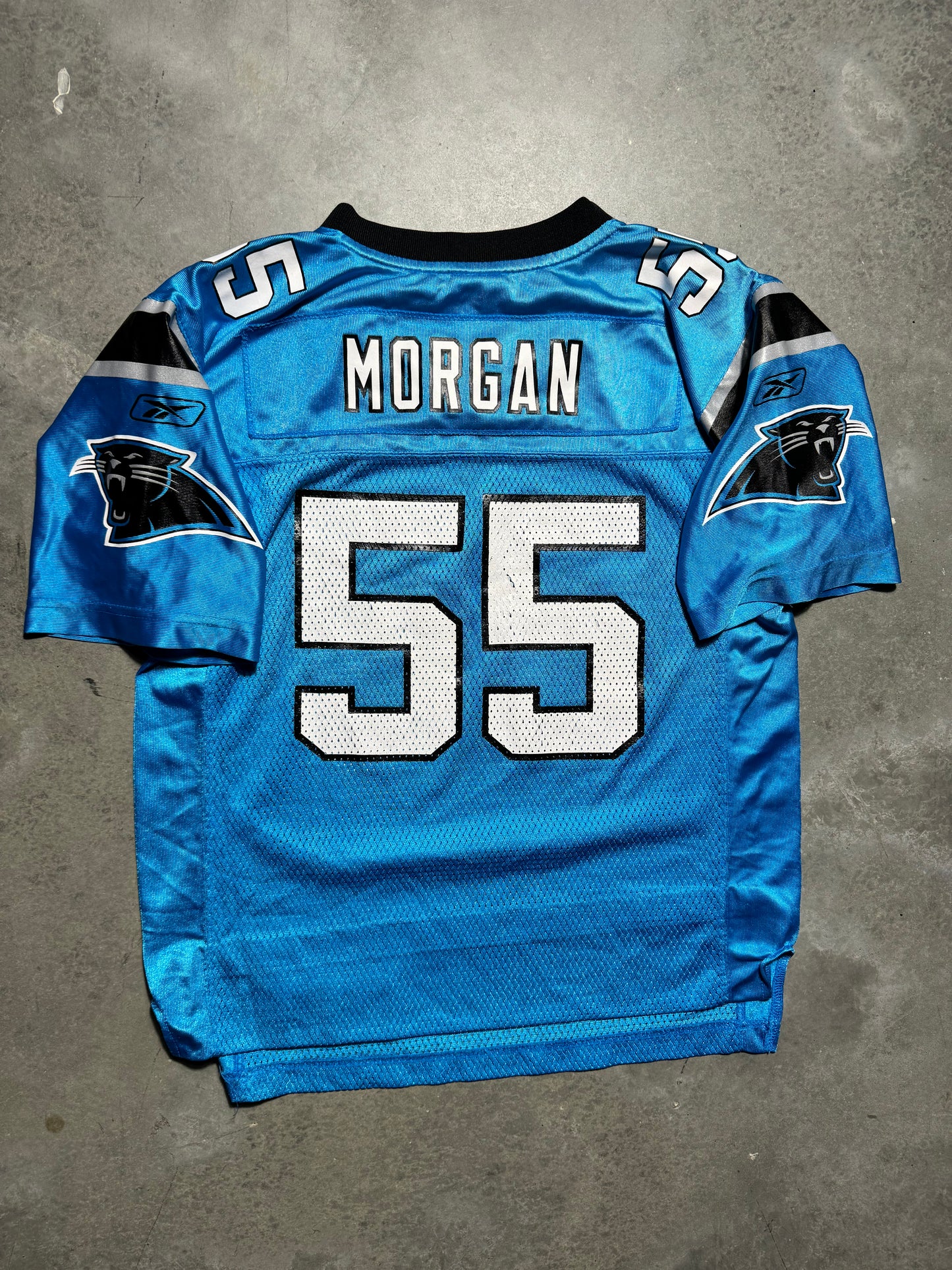 00’s Carolina Panthers Dan Morgan Vintage Electric Blue Reebok NFL Jersey (Youth Large)