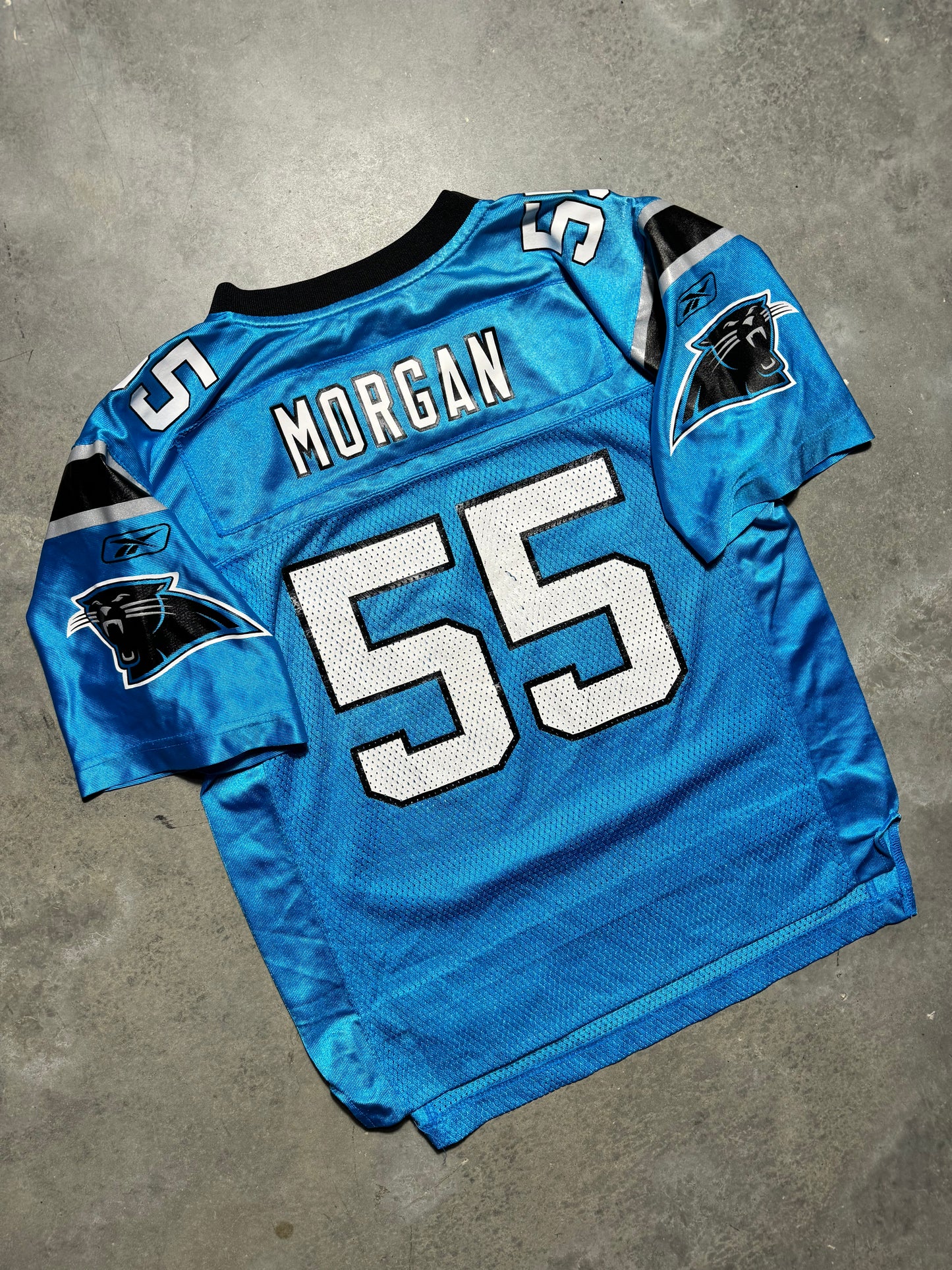 00’s Carolina Panthers Dan Morgan Vintage Electric Blue Reebok NFL Jersey (Youth Large)