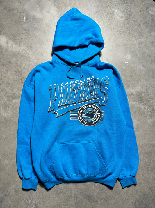 90’s Carolina Panthers Vintage Logo 7 Heavyweight Blue NFL Hoodie (XL)