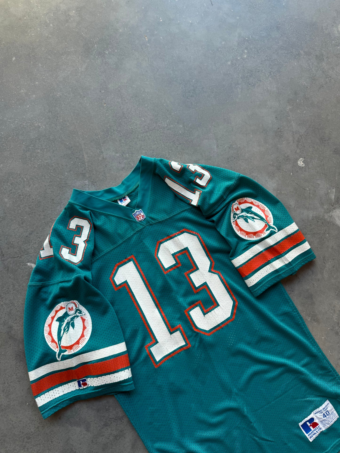 90’s Miami Dolphins Dan Marino Vintage Russell Athletic Teal NFL Jersey (40/Large)