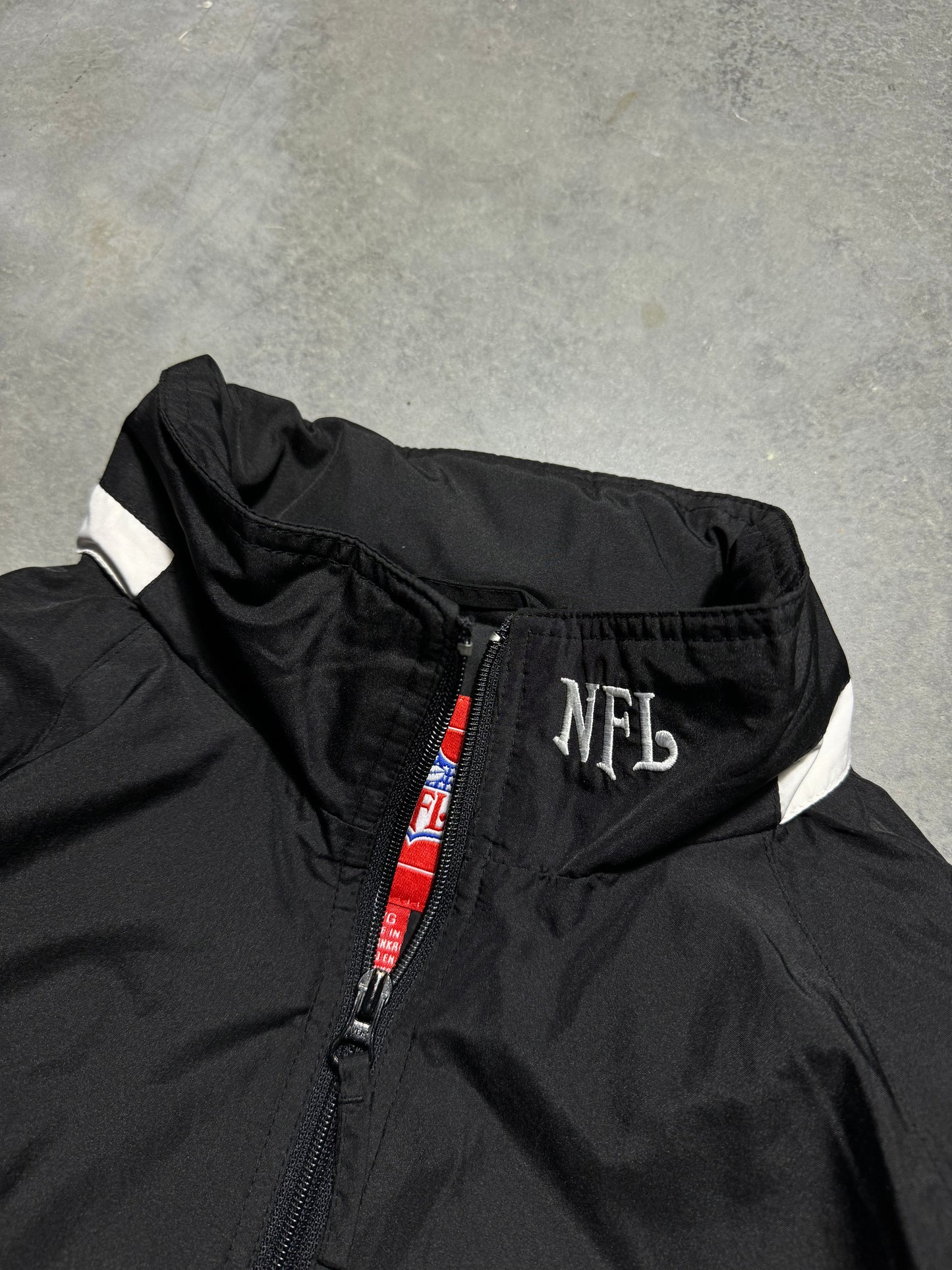 00’s Carolina Panthers Vintage Black Half Zip Cat Scratch Font Logo Anorak NFL Pullover Jacket (Large)