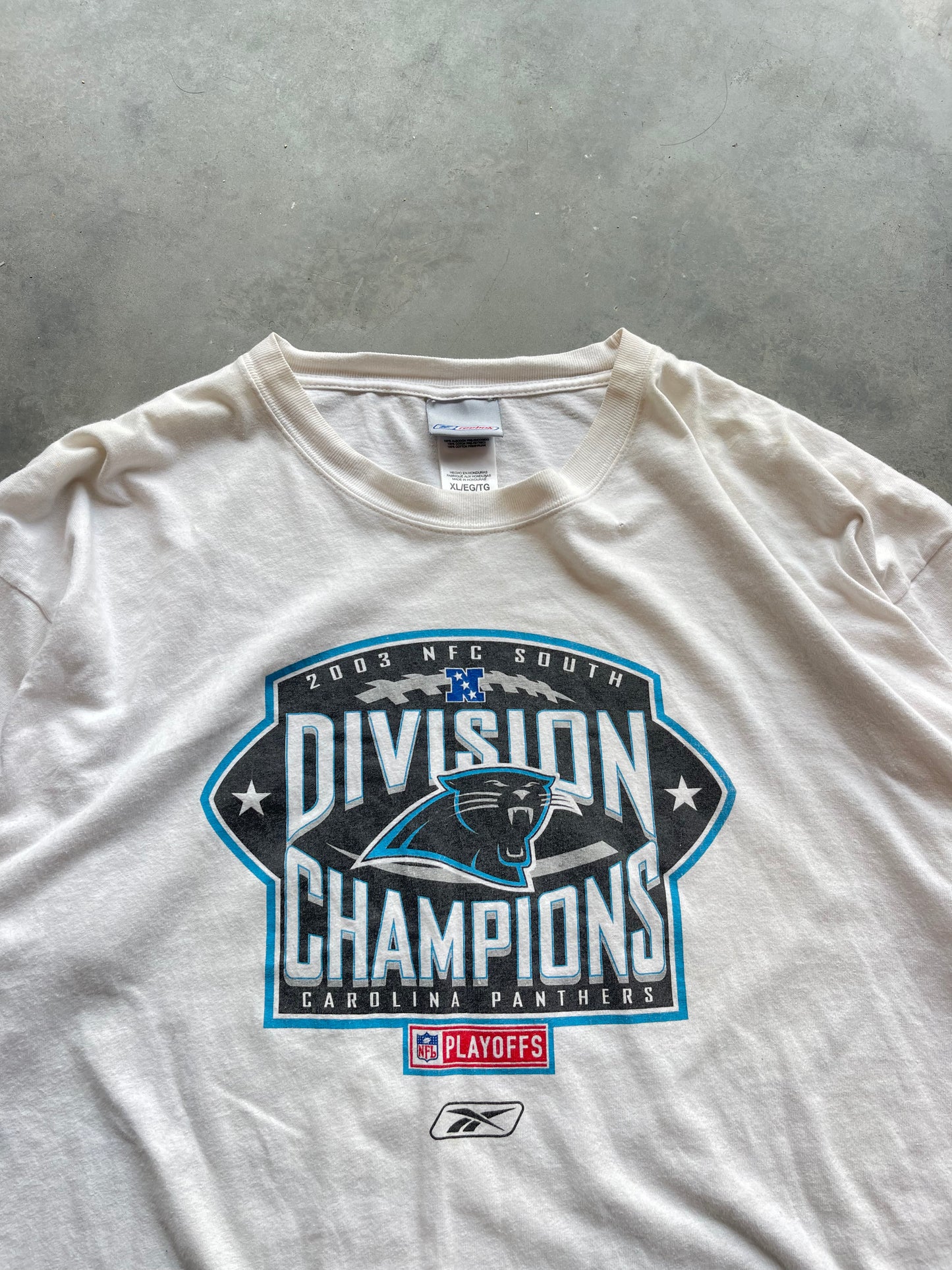 2003 Carolina Panthers NFC South Division Champions Vintage Reebok NFL Playoffs Tee (XL)