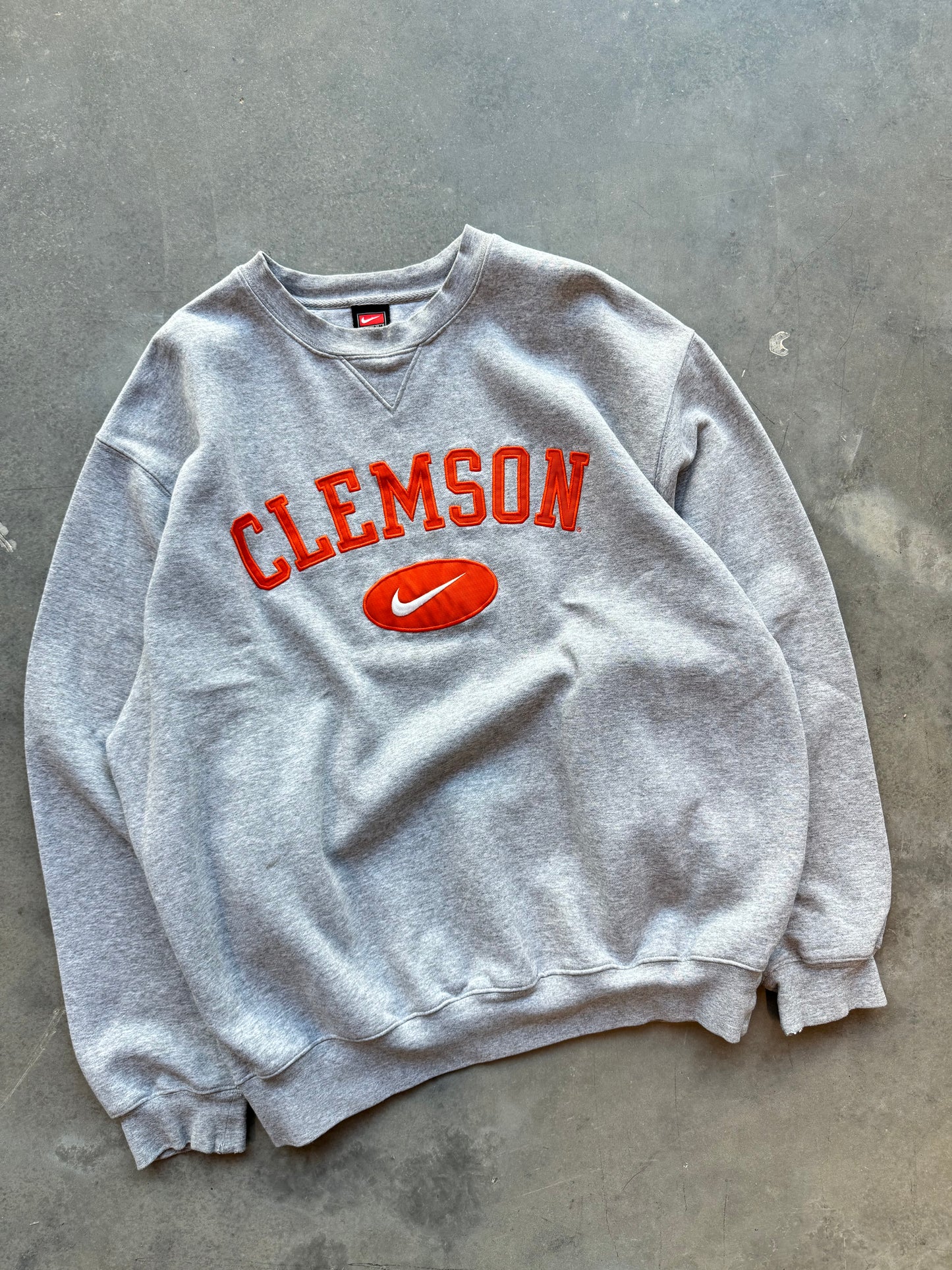 00’s Clemson Tigers Vintage Nike Grey/Orange Heavyweight College Crewneck (XL)