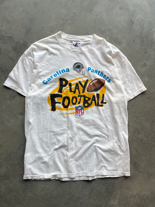 90’s Carolina Panthers Play Football Vintage Logo Athletic NFL Tee (XL)