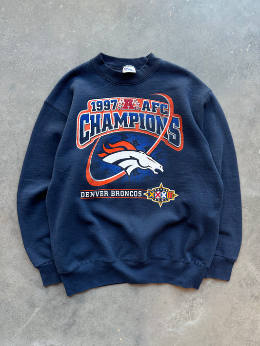 1997 Denver Broncos Vintage AFC Champions Super Bowl XXXII Heavyweight NFL Crewneck (Large)