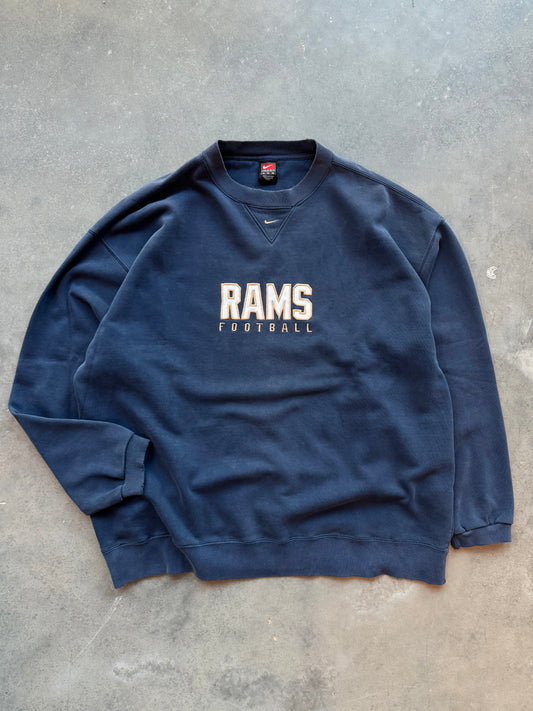 00’s St. Louis Rams Vintage Nike Mini Swoosh Super Heavyweight NFL Embroidered Crewneck (XXL)