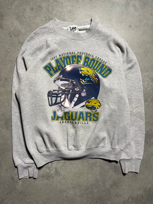 1997 Jacksonville Jaguars Vintage Grey Lee Sport “Playoff Bound” NFL Crewneck (Large)