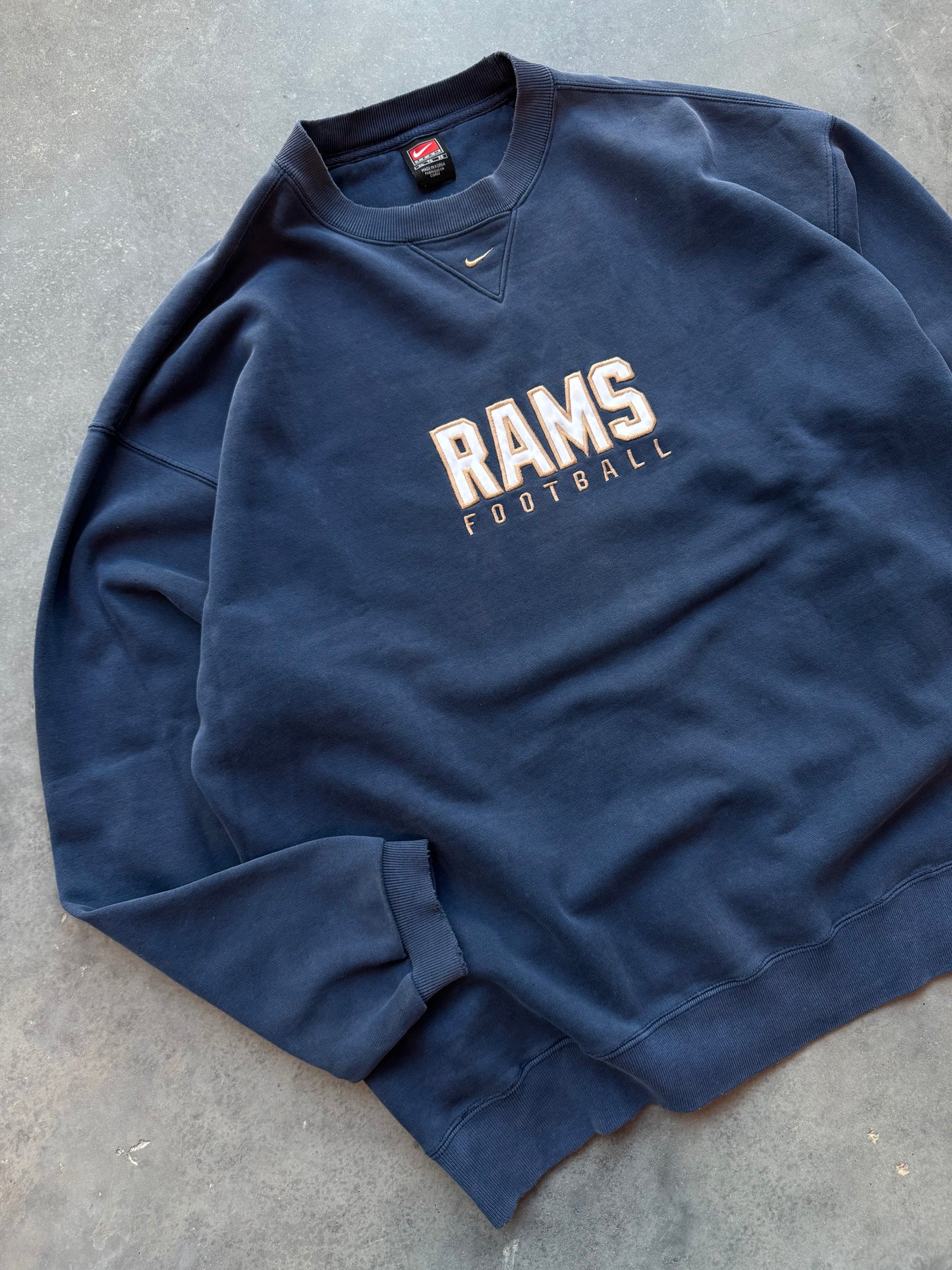 00’s St. Louis Rams Vintage Nike Mini Swoosh Super Heavyweight NFL Embroidered Crewneck (XXL)