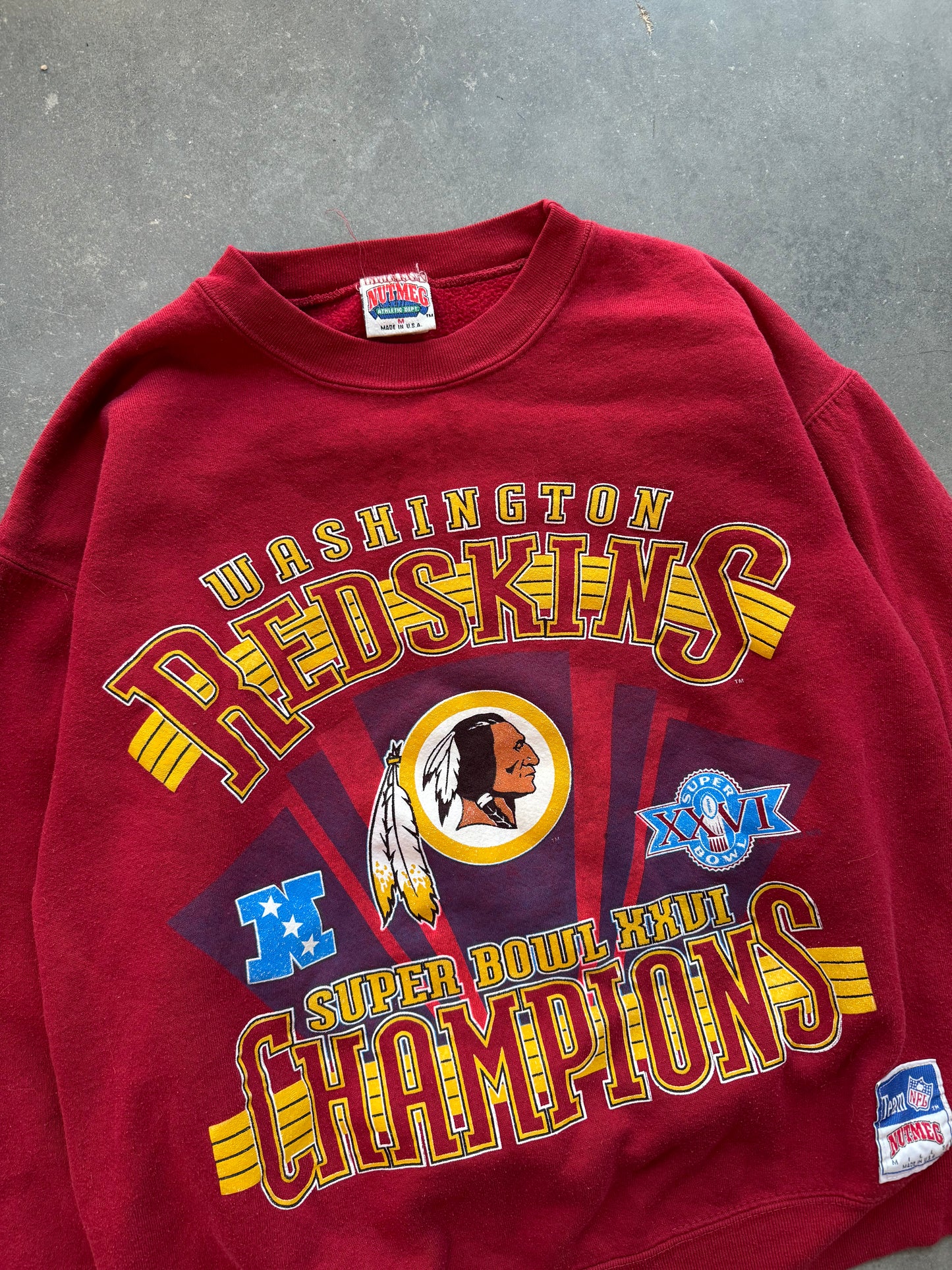 1992 Washington Redskins Super Bowl XXVI Champions Vintage Nutmeg Mills NFL Crewneck (Medium)