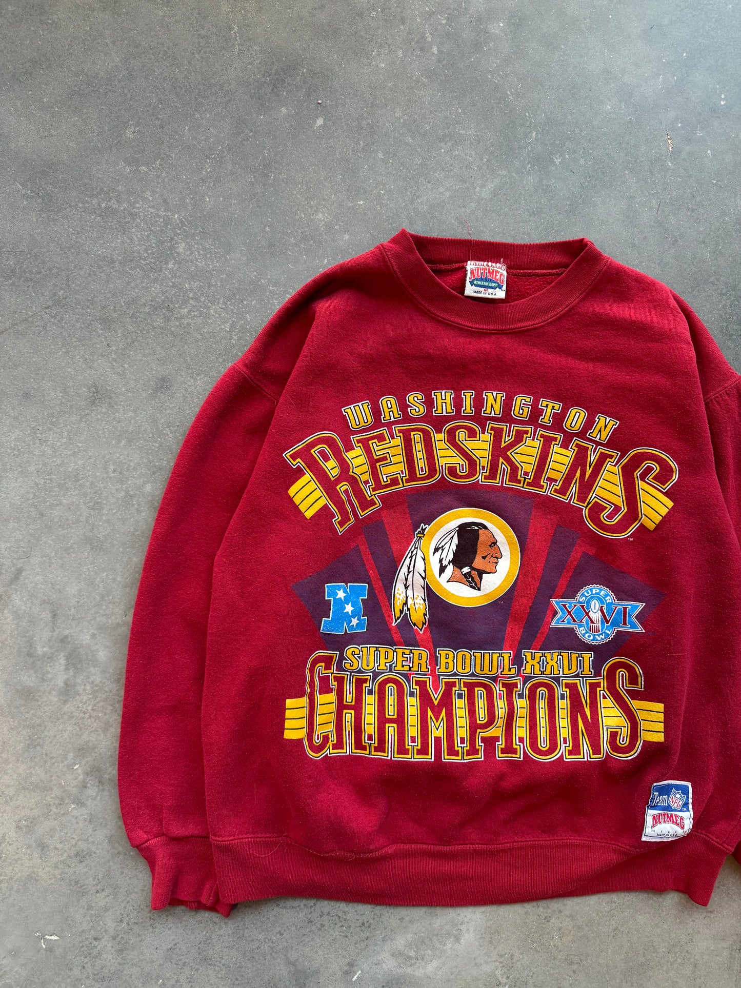 1992 Washington Redskins Super Bowl XXVI Champions Vintage Nutmeg Mills NFL Crewneck (Medium)