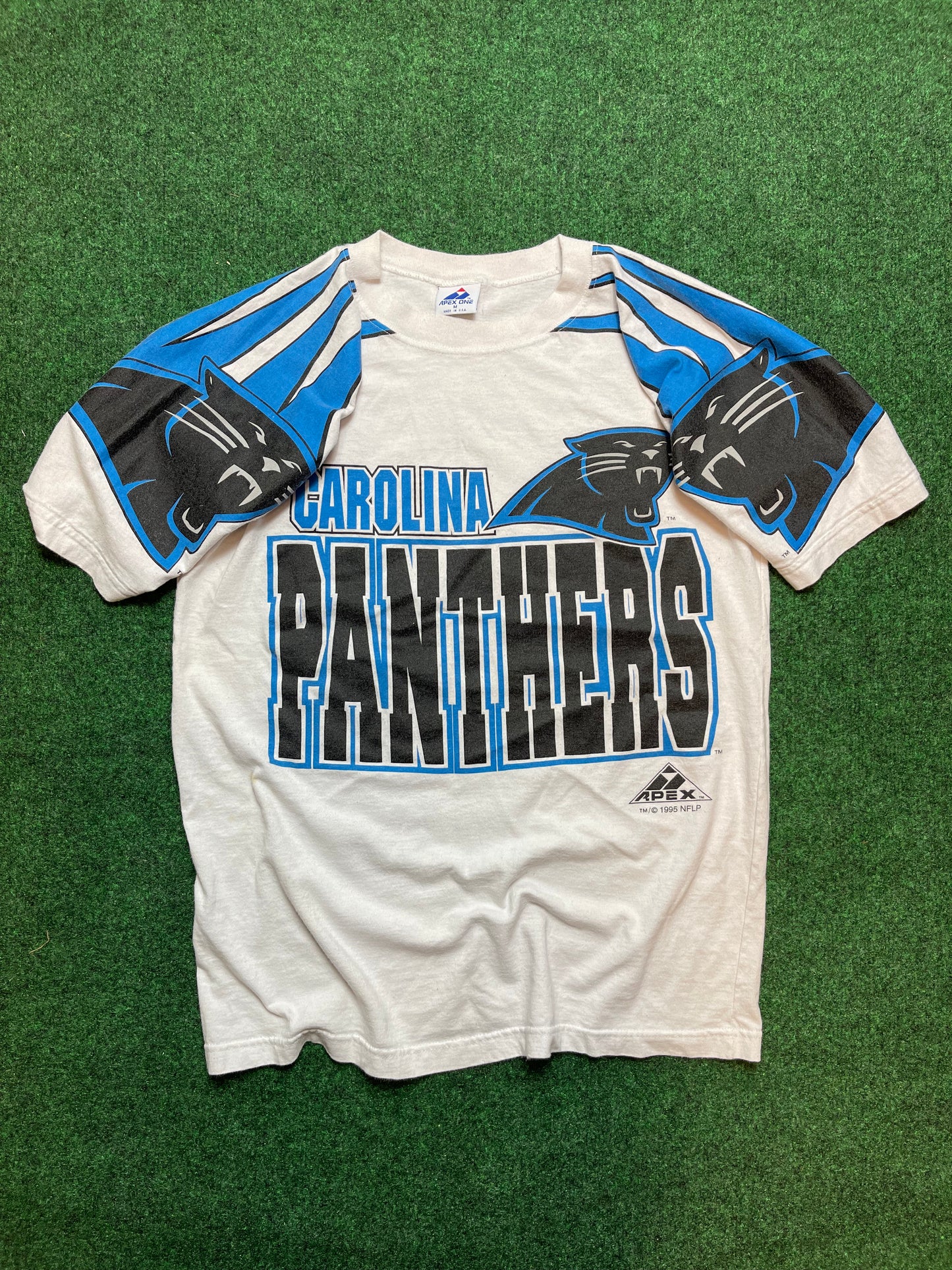 1995 Carolina Panthers Vintage Claw Mark Apex One NFL Vintage Big Logo Tee (Medium)