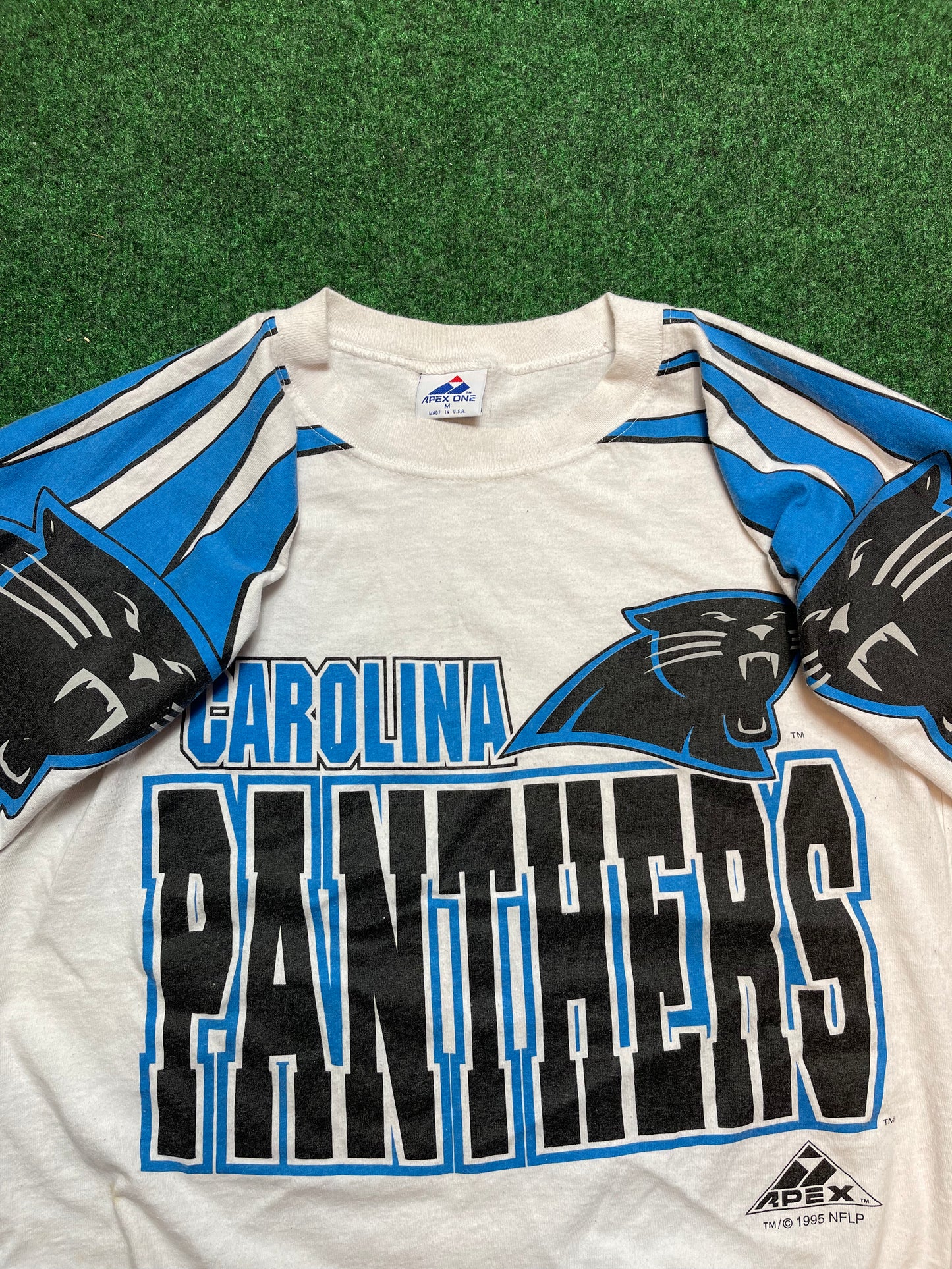 1995 Carolina Panthers Vintage Claw Mark Apex One NFL Vintage Big Logo Tee (Medium)