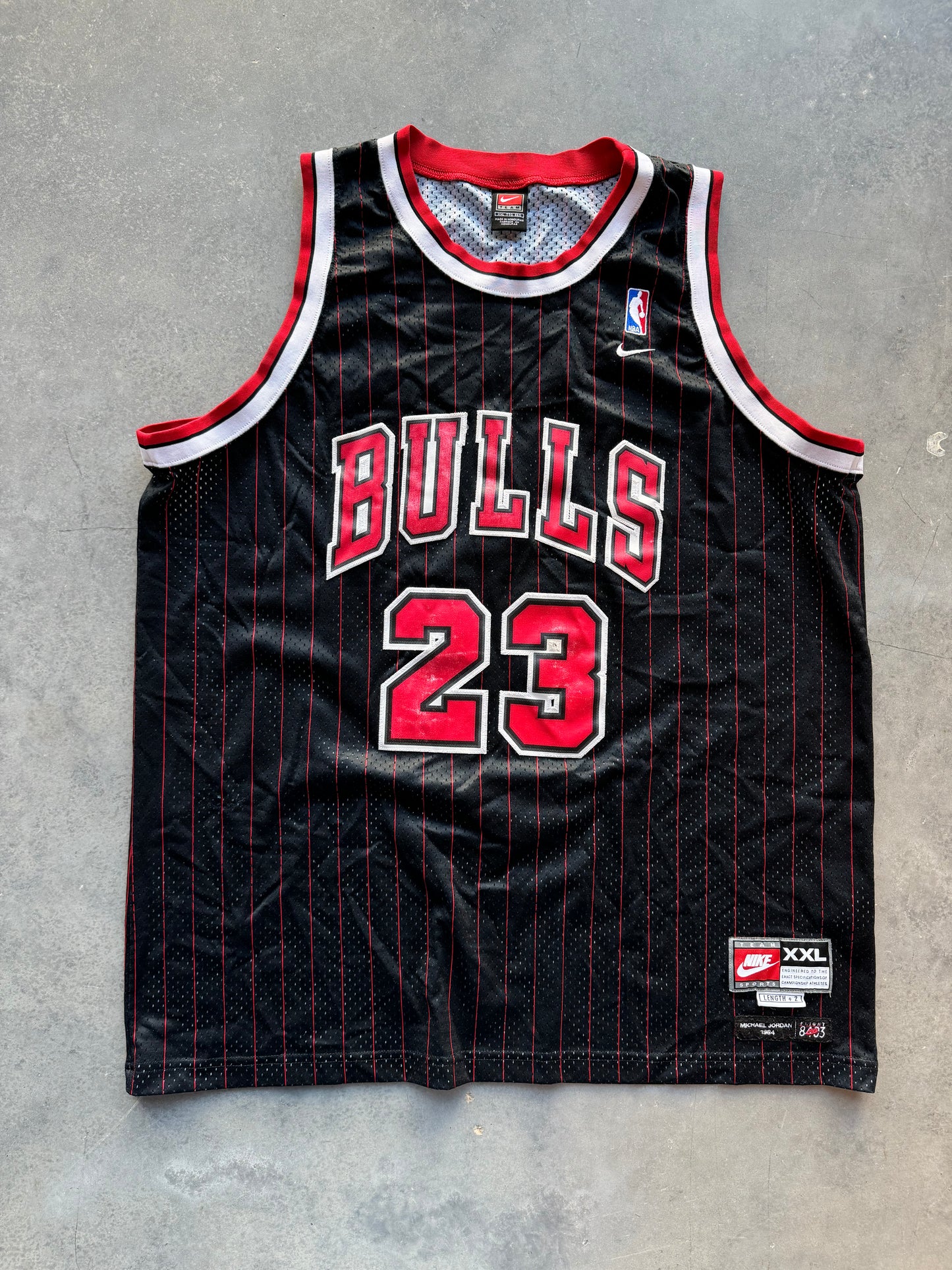 2003 Chicago Bulls Michael Jordan Vintage Nike Pinstriped Flight 84-03 Collection NBA Swingman Jersey (XXL)