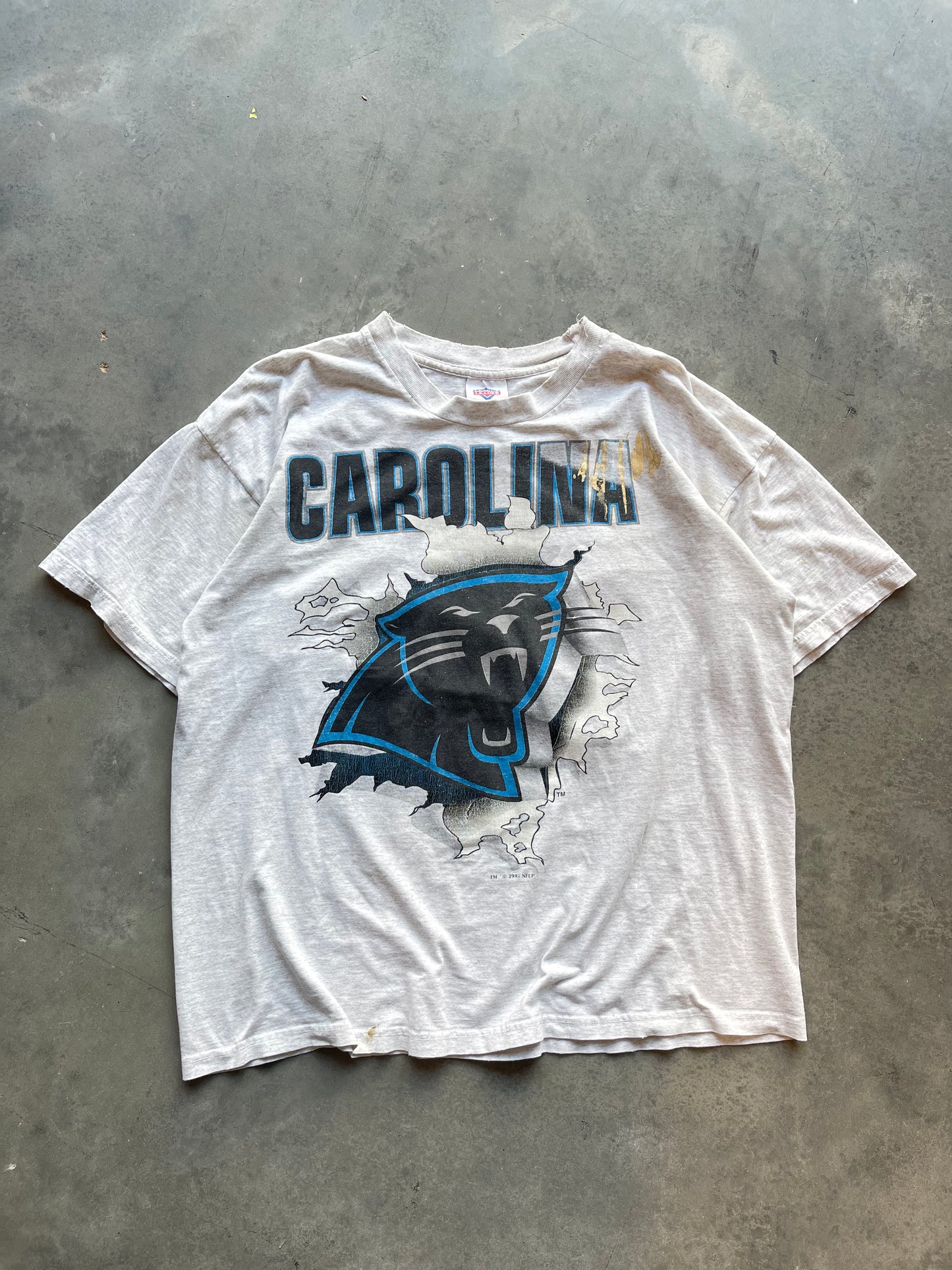 1995 Carolina Panthers Vintage Nutmeg Mills Heather Grey NFL Logo Breakthrough Tee (Large)