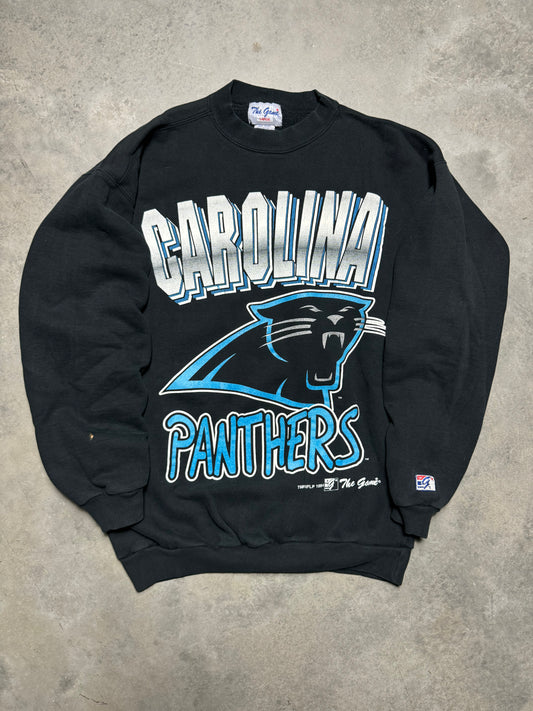 1994 Carolina Panthers Vintage Black The Game Heavyweight Chrome Spellout NFL Crewneck (Large)