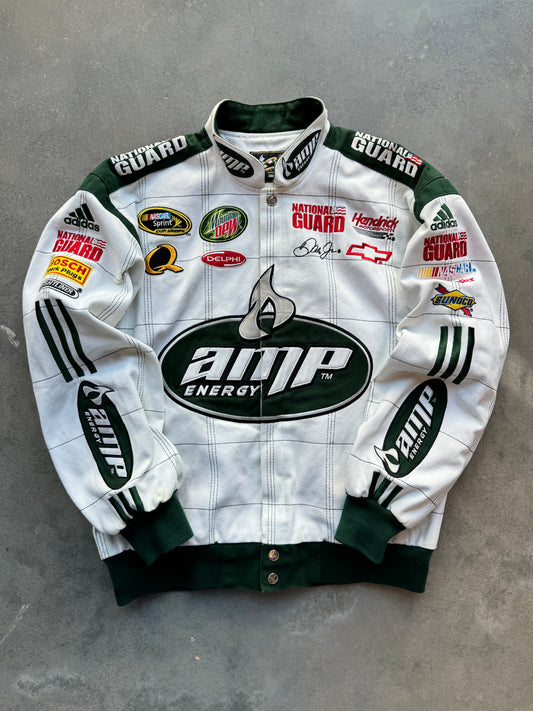 00’s Dale Earnhardt Jr. Vintage Amp Energy National Guard Chase Authentics Fully Embroidered NASCAR Racing Jacket (Large)