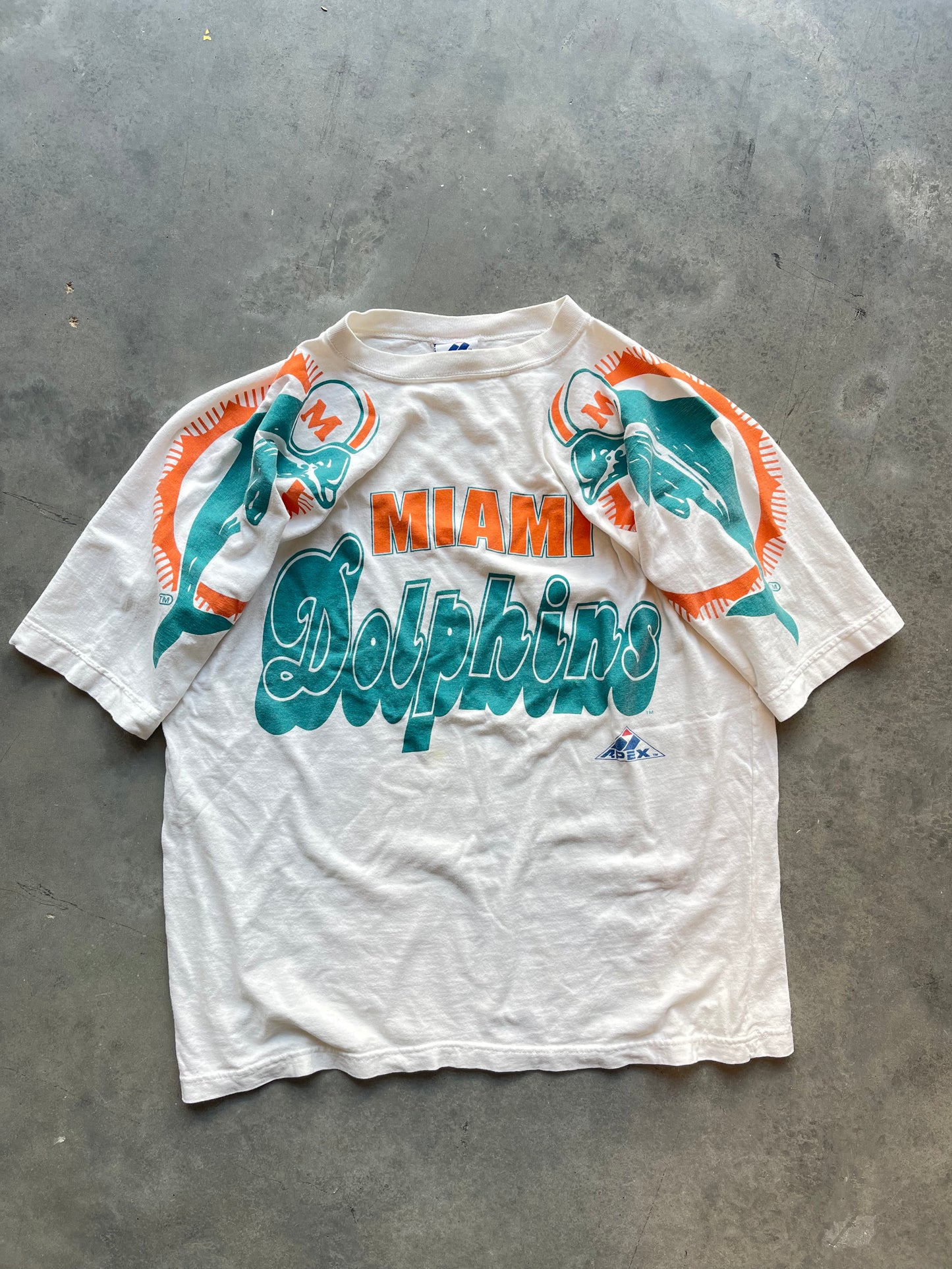 90’s Miami Dolphins Vintage Apex One Big Logo NFL Tee (Large)