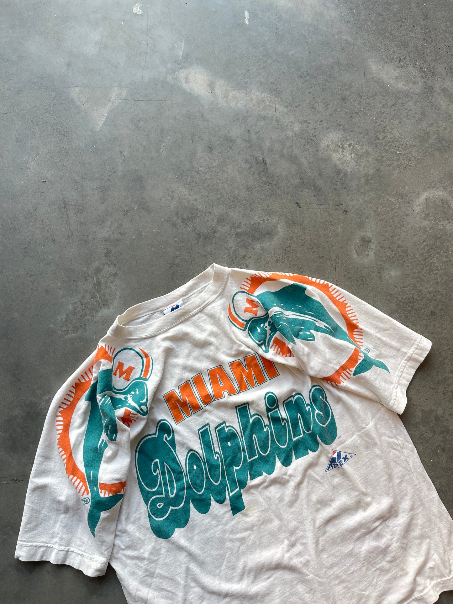 90’s Miami Dolphins Vintage Apex One Big Logo NFL Tee (Large)