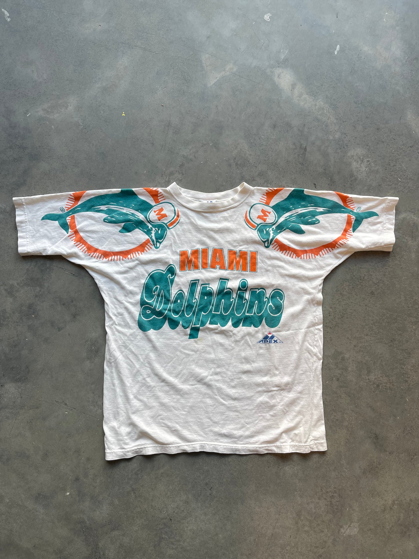 90’s Miami Dolphins Vintage Apex One Big Logo NFL Tee (Large)