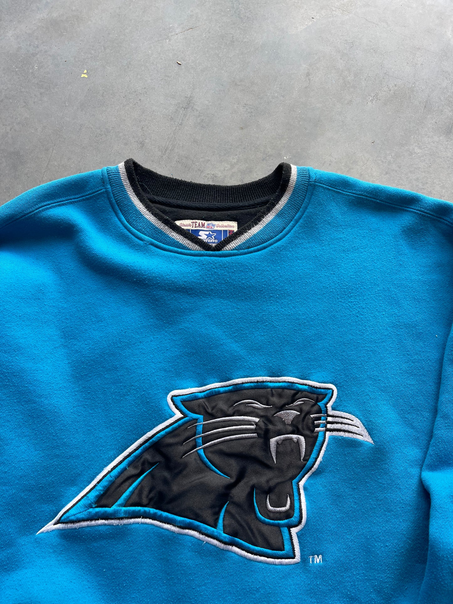 90’s Carolina Panthers Vintage Electric Blue Starter NFL Heavyweight Crewneck (Large)