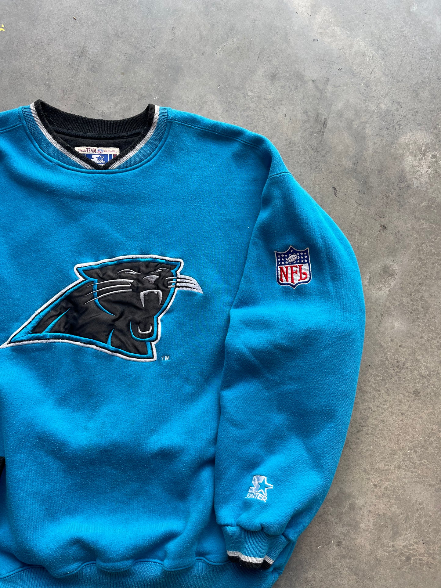 90’s Carolina Panthers Vintage Electric Blue Starter NFL Heavyweight Crewneck (Large)