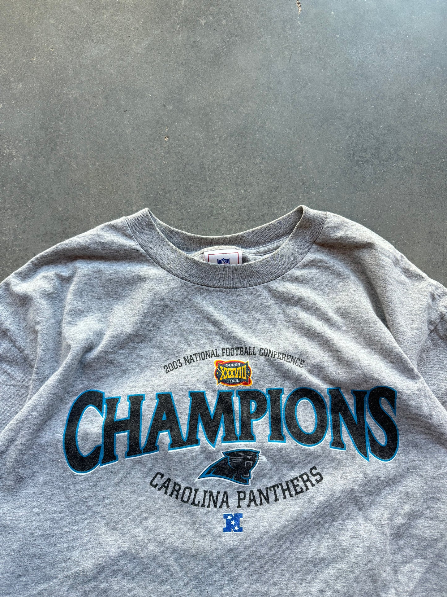 2003 Carolina Panthers NFC Champions Super Bowl XXXVIII Grey NFL Tee (Large)